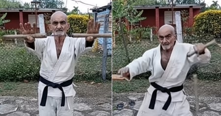 Abuelo karateca cubano irrumpe en las redes con sus nunchakus