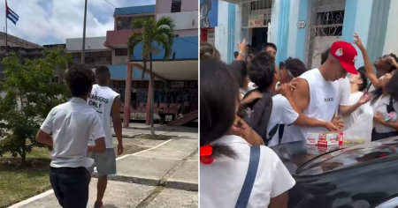 Joven cubano regresa a su antigua escuela en La Habana y reparte dulces a estudiantes