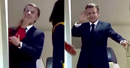 La esposa de Macron lo agrede antes de bajar de un avión en Vietnam