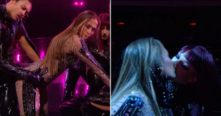 ¡Vaya espectáculo! Jennifer Lopez besa a bailarina en su regreso triunfal a los AMAs