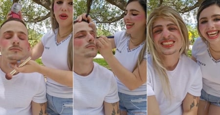 Milenita hace un tutorial de maquillaje con Ariel, el nieto de Martha, como modelo: "Mi copia de Temu"
