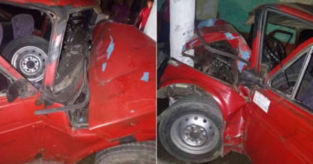 Auto del gobierno choca contra un poste durante apagón nocturno en Santiago de Cuba