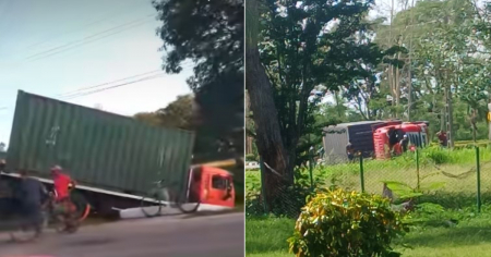 Camión cae en una zanja en carretera de Bayamo