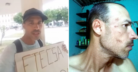 Policía golpea a cubano por protestar contra el tarifazo de ETECSA en un parque de La Habana