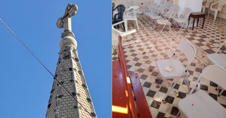 Se desploma parcialmente la cruz de la iglesia San Antonio de Padua, en Cárdenas, y deja dos heridos leves
