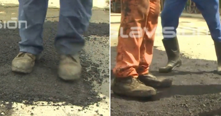 Insólito: Pisan el asfalto con los pies para tapar baches en Isla de la Juventud 