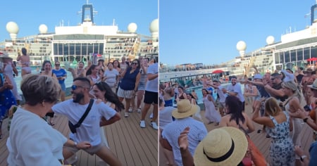 ¡No podía ser con otra canción! Se formó en un crucero a ritmo de reparto: “Dime que eres cubano sin decirme soy cubano”