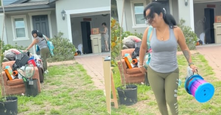 Mujer se lleva pertenencias de un desalojo en EE. UU. mientras la dueña observa atónita: "No le da pena nada"