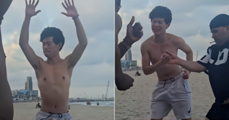 ¡Suéltate! Joven asiático sorprende bailando reparto con cubanos en una playa y causa furor con sus movimientos
