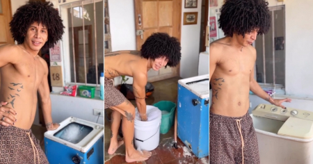 Cubano enseña "cómo lava una persona tercermundista" con una lavadora rusa Aurika hasta que llega el apagón