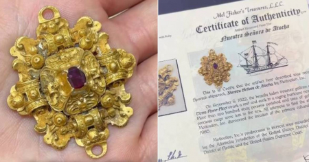 Sale a la luz, por primera vez, una costosa joya encontrada en un naufragio en Florida