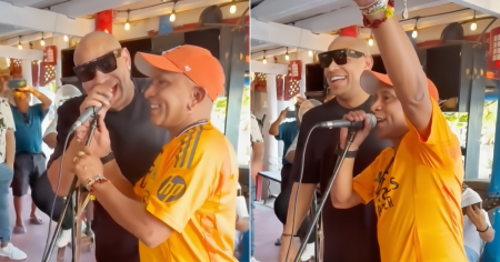 ¡Él monta la gozadera donde va! Alexander Delgado sorprende al cantar con músico en pleno local en México