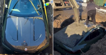 Un hombre entierra su lujoso BMW M5 CS: Más de 140.000 dólares quedaron bajo cemento en Rusia