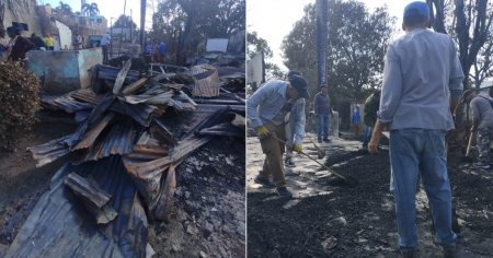 Vecinos y trabajadores recogen restos de las tres casas devastadas por incendio en San Germán, Holguín