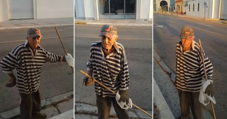 Abuelo cubano de 78 años limpia calles en Matanzas y desata debate en redes