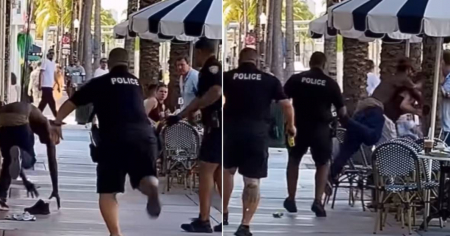 Persecución policial en Miami termina con sospechoso lanzándose sobre mesa llena de turistas