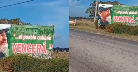 Manchan valla con el rostro del dictador Fidel Castro en Yara