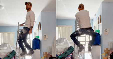 Cubano demuestra la sazón de su cintura mientras trabaja sobre una escalera y le dicen: «Necesito un pintor en casa»