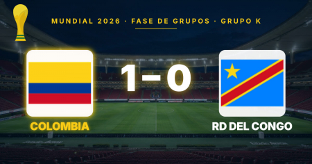 Colombia derrota 1-0 a RD del Congo con gol de Muñoz al minuto 76 en el Mundial 2026