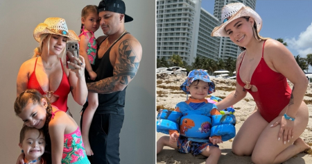 ¡En bañador rojo! Claudia Artiles presume de cuerpazo en la playa dos meses después de su cirugía estética