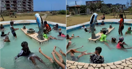 Niños celebran al ritmo de «El Tubazo» tras convertir una fuente abandonada en piscina en Baracoa