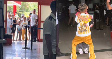 ¡Emotivo reencuentro! Así recibió un niño a su hermana pequeña en el aeropuerto de Cuba
