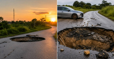 Alertan sobre enorme «cráter» en una carretera de Cuba