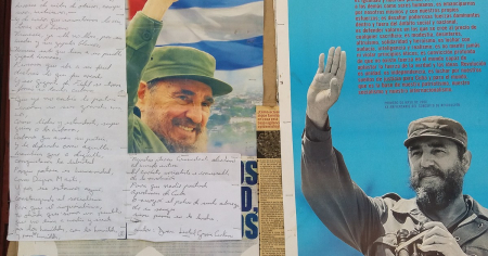 Manchan con pintura roja valla oficial con rostro de Fidel Castro en Cayo Mambí, Holguín