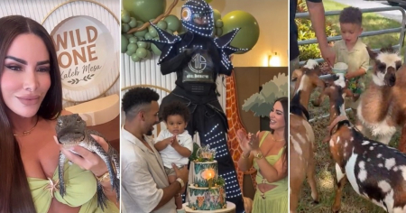 ¡Hasta un caimán! Nayer monta un zoo para el primer cumpleaños de su hijo Kaleb en Miami