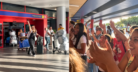Cubana sale cantando del aeropuerto en Cuba y arma tremenda gozadera: todos terminaron siguiendo el coro