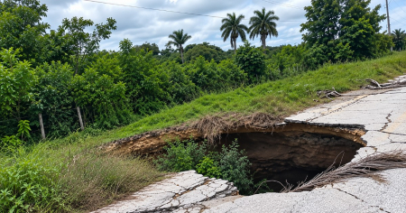 Cubano muestra el «jacuzzi de Perea», un bache para «vacacionar» en la carretera de Yaguajay