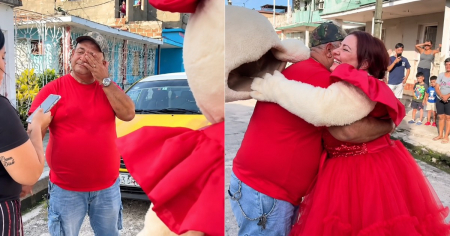 ¡Entre lágrimas! Cubana regresa de sorpresa a la isla y emociona a su padre en pleno cumpleaños