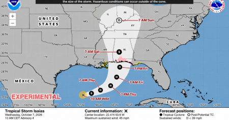 NHC emite vigilancia de huracán y marejada ciclónica por Isaías en la costa norte del Golfo