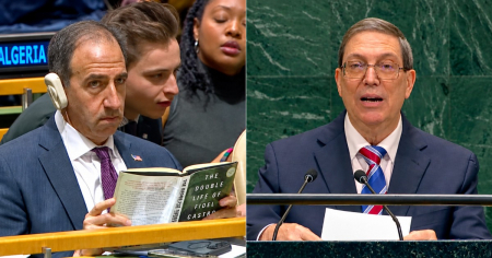 Diplomático de EE.UU. lee «La doble vida de Fidel Castro» mientras Bruno Rodríguez habla en la ONU