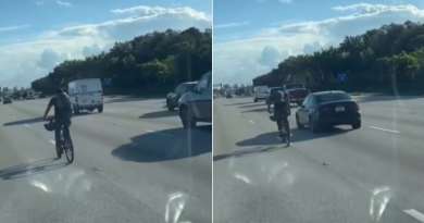 Hombre se juega la vida en bicicleta por autopista de Miami