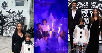 Al estilo Wednesday Addams, Adamari López y Toni Costa celebran el cumpleaños de su hija Alaïa con fiesta temática