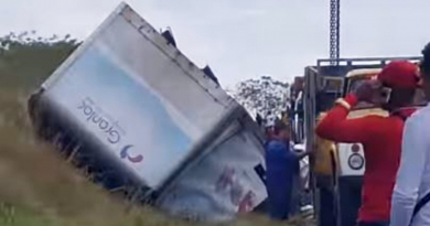 Camión de la empresa de productos lácteos de Bayamo se vuelca en la carretera