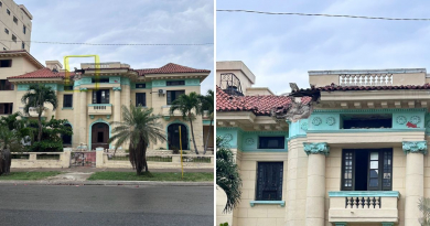 Cae parte del techo de la fachada de un policlínico de La Habana