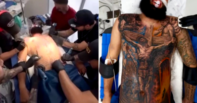 Maratónica sesión de tatuaje: Cinco artistas trabajan durante seis horas en el torso de un hombre en Miami