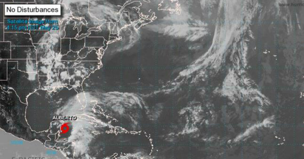 Tormenta tropical Alberto, sobre el Caribe mexicano. © NHC.