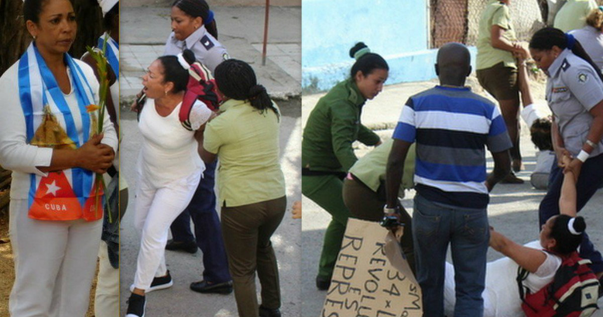 Collage de imágenes que muestran la represión contra las Damas de Blanco © Twitter/FNCA