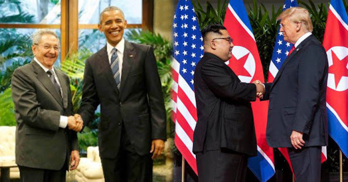 Raúl Castro y Barck Obama vs. Donald Trump y Kim Jong-Un © Colage CiberCuba