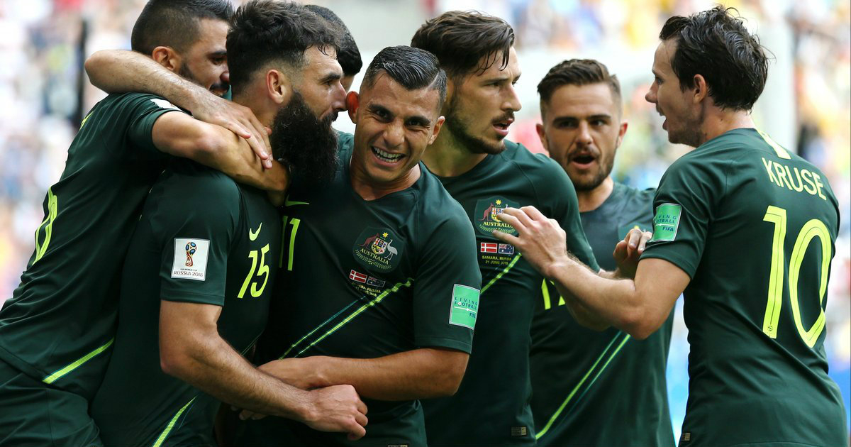 Los jugadores de Australia celebran la victoria de este jueves. © Socceroos / Twitter