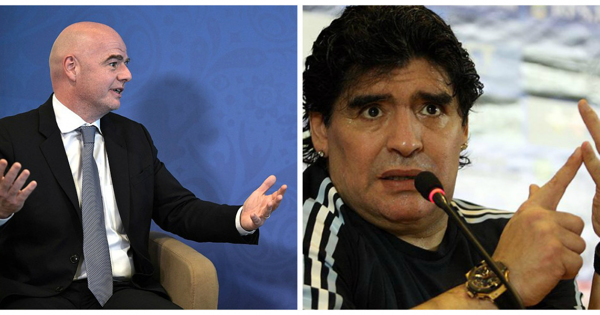El presidente de la FIFA, Gianni Infantino, y Diego Armando Maradona en imágenes de archivo © Facebook / FIFA