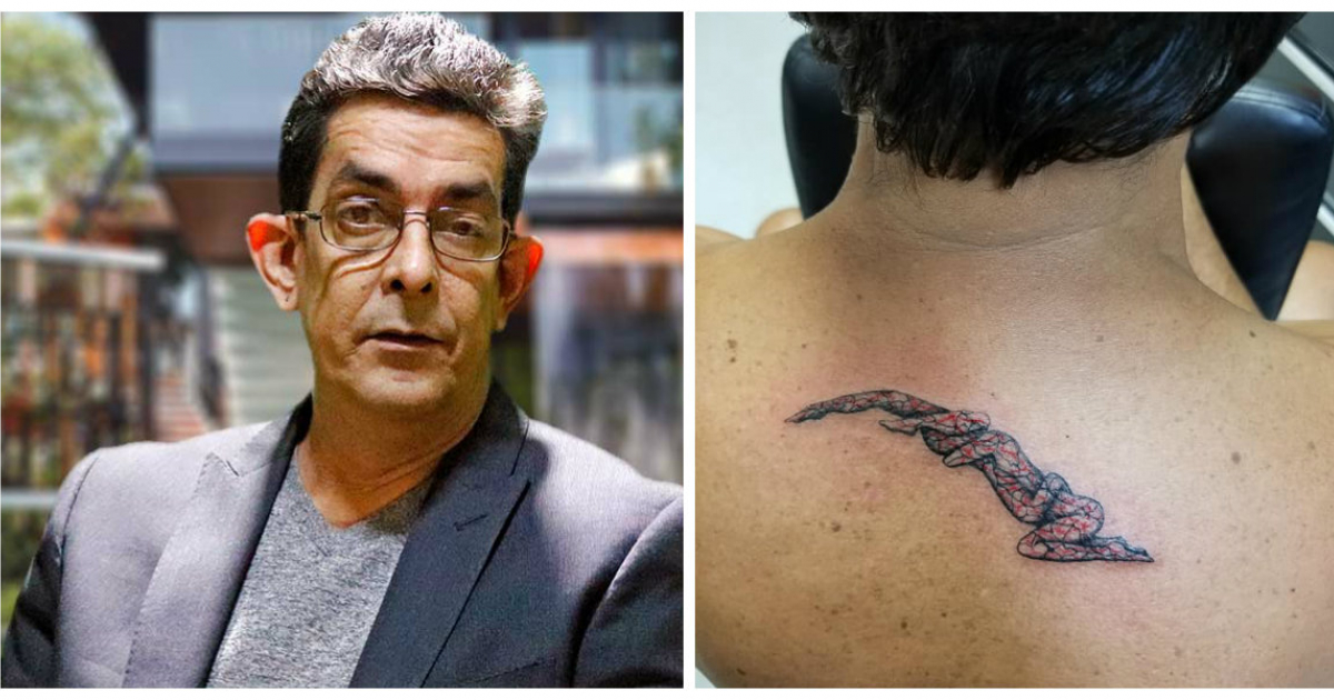 El humorista cubano Toirac con su nuevo tatuaje en la espalda © Facebook / Ulises Toirac