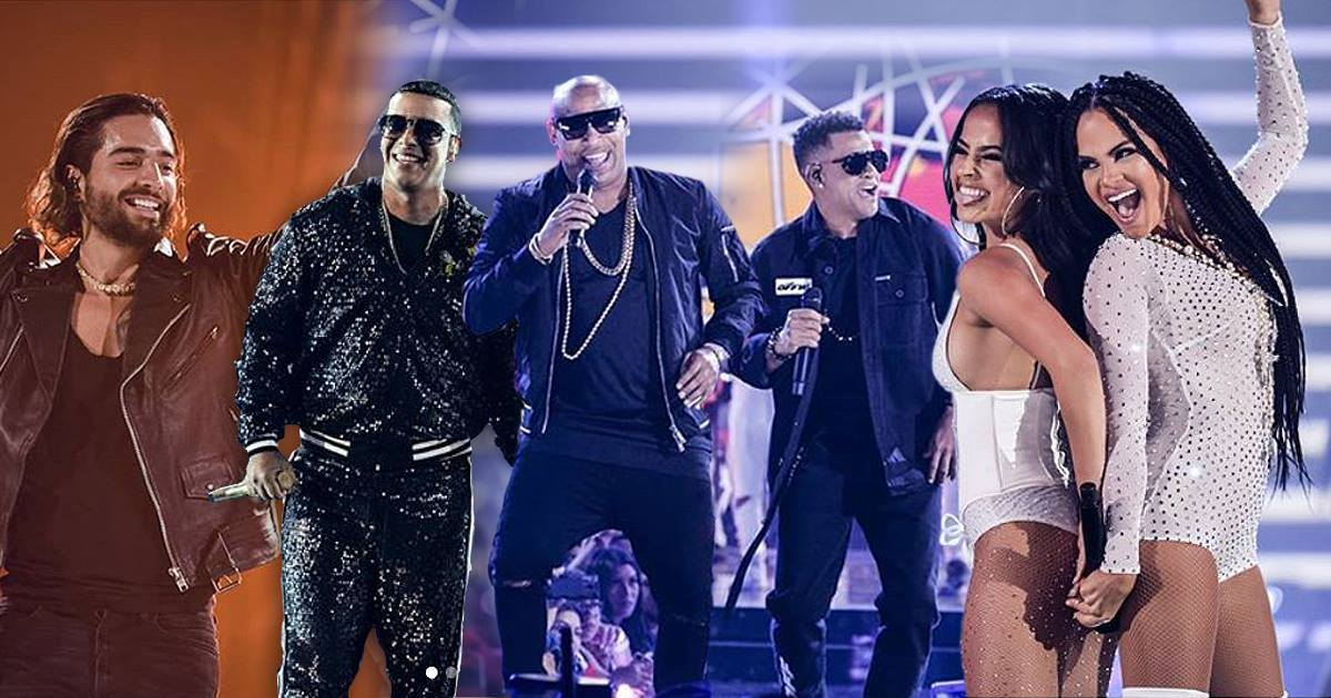 Maluma, Daddy Yankee, Gente de Zona, Becky G y Natti Natasha en los Premios Juventud 2018 © Instagram / Premios Juventud - Montaje Cibercuba