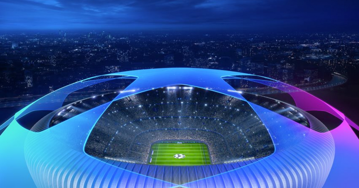 Campo virtual mostrado durante el sorteo de la fase de grupos © Facebook / UEFA Champions League