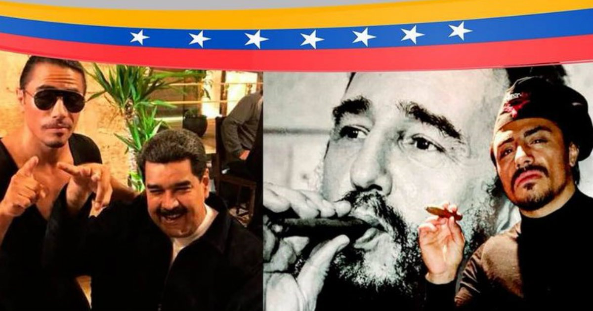 El chef "Salt Bae", junto a Nicolás Maduro (i) y el chef imitando a Fidel Castro (d) © Collage CiberCuba