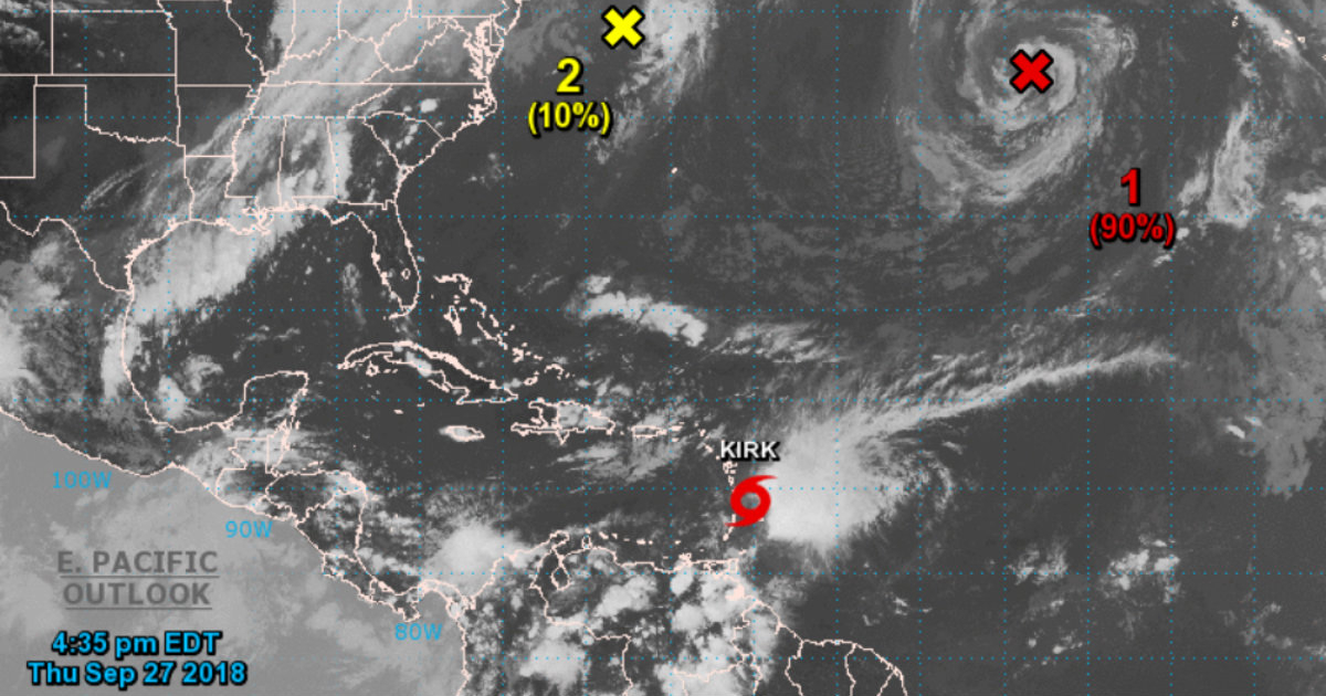 Imagen satelital de Kirk, tomada a las 4:33 p.m. de este jueves. © NHC.