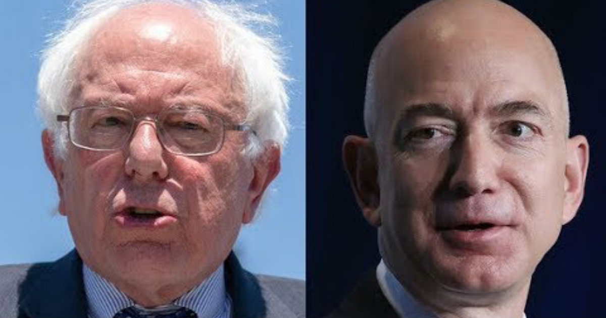Bernie Sanders (i) y Jeff Bezos (d) © YouTube Collage/screenshot